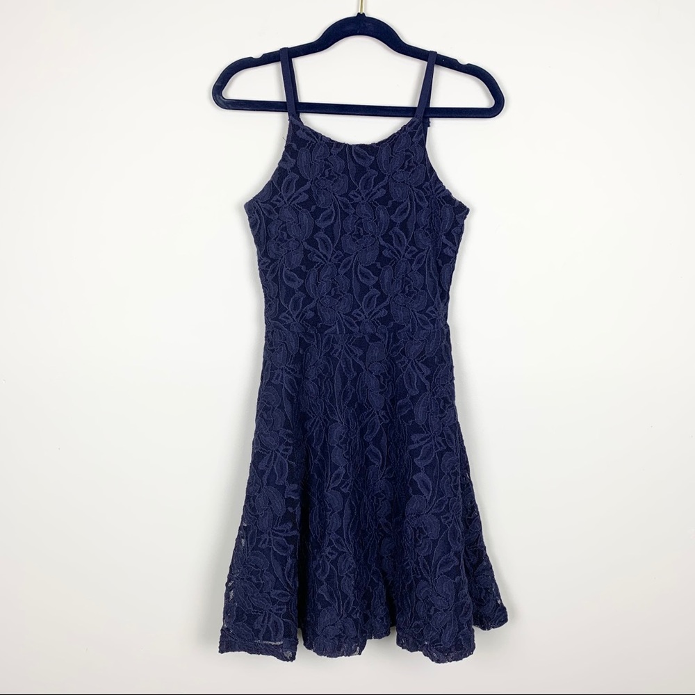 Scooter Brown Blue Floral Lace Skater Tank Dress